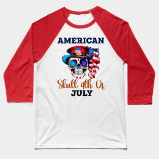 Patriotic Skull in Stylish Hat & Glasses Baseball T-Shirt